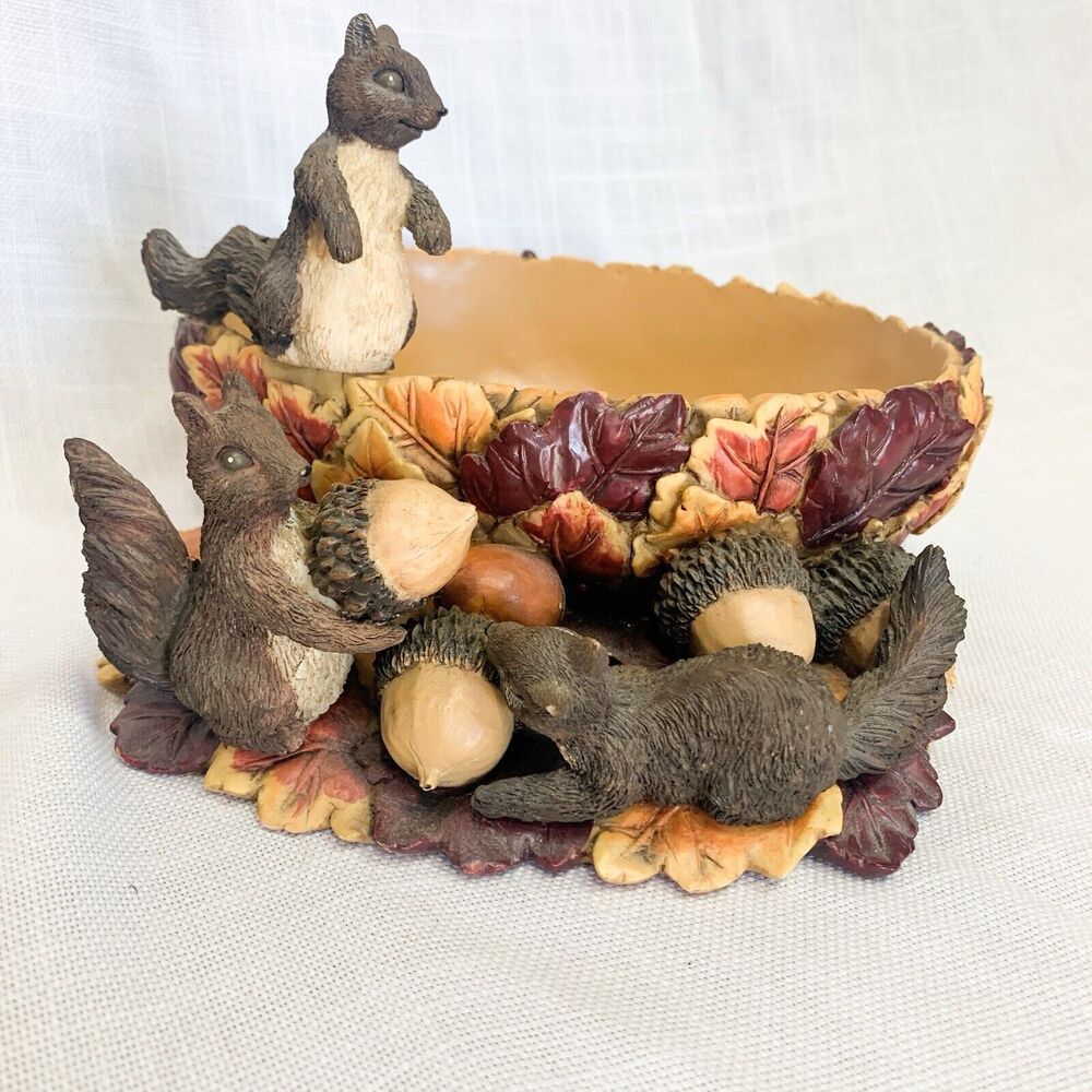 Squirrel and Acorn Nut Bowl Dish Fall Leaves Rustic Farmhouse Decor Thanksgiving